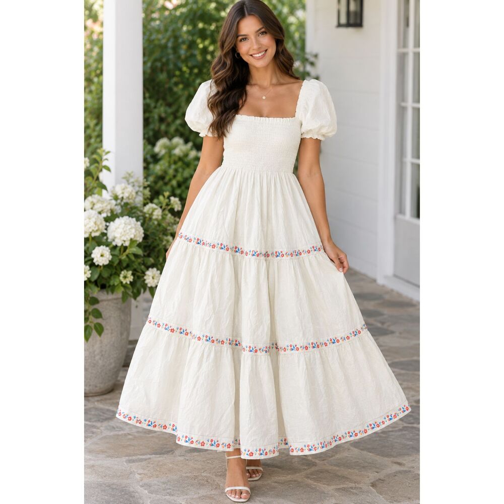 Rachel Zoe Size 12 NWT White Layered Dress Puff Sleeves
